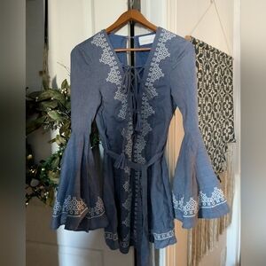 Y2K Gorgeous Unique Bohemian Retro Bell Sleeve Embroidered Dress Oober Swank Sm